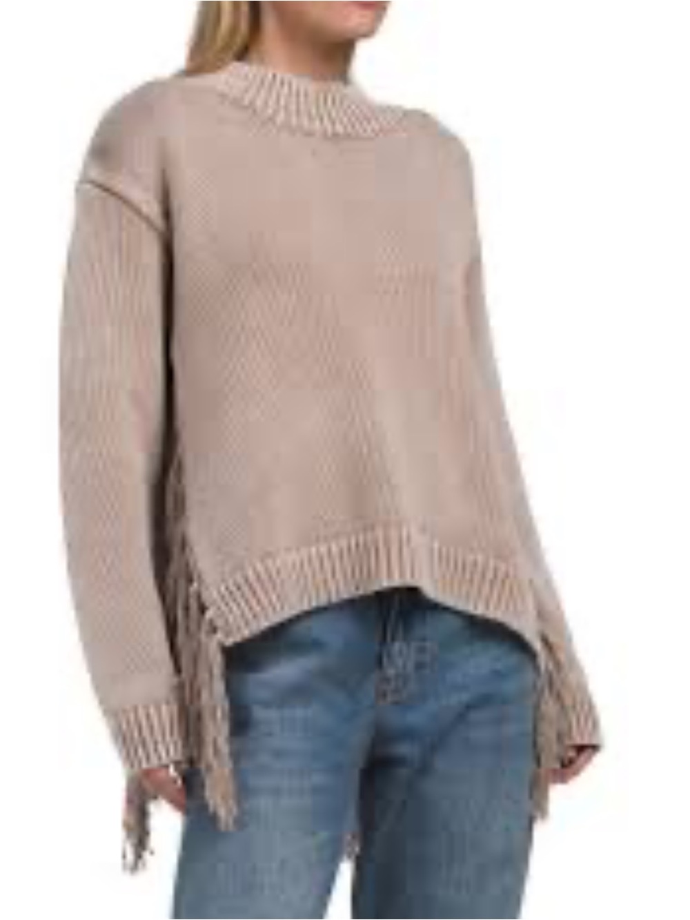 Young Fabulous & Broke NWT Houston Fringe 100% Ribbed COTTON Mock Neck Sweater